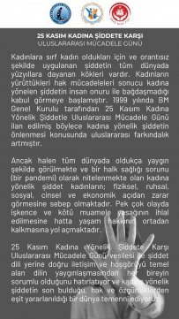 25 Kasım Kadına Yönelik Şiddete Karşı Uluslararası Mücadele Günü Basın Bildirisi